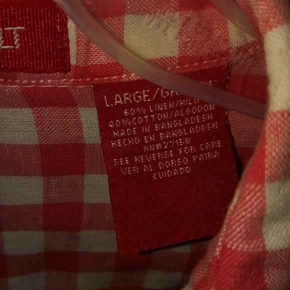 Gloria Vanderbilt L Checked Linen-Cotton Pinky Orangish Button Down Shirt Top - Picture 6 of 8
